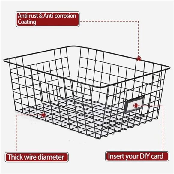 Wire Storage Baskets Set of 6 Kitchen Pantry Organizer Bathroom Cabinet Shelf - Picture 4 of 7